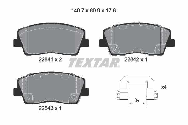 Set placute frana fata TEXTAR KIA STINGER 2.2D 06.17- inaltime 60.9mm latime 140.7mm grosime 17.6mm senzor uzura MANDO