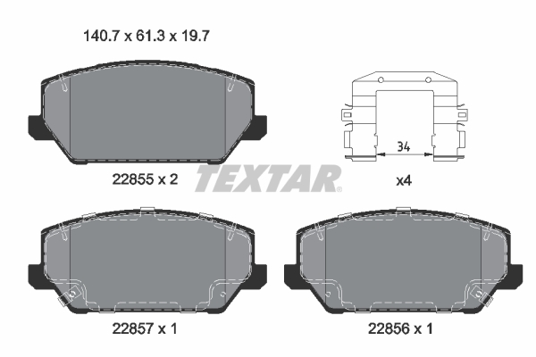 Set Placute Frana Fata TEXTAR HYUNDAI I30 KIA OPTIMA 2.0 09.15- 61.3mm Inaltime 140.7mm Latime 19.7mm Grosime