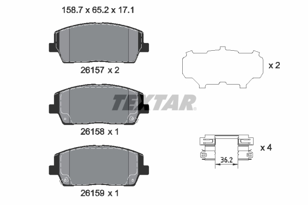 Set placute frana Fata TEXTAR Hyundai Santa Fe IV, Kia Sorento III 2.0D/2.2D/2.4 Inaltime 65.2mm Latime 158.7mm Grosime 17.7mm