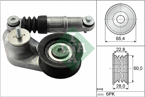 Intinzator curea transmisie INA Multi-V belt tensioner LAND ROVER DISCOVERY SPORT FREELANDER 2 2.0 Diametru 65.4 mm Latime 28.0 mm