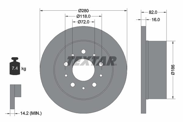 Disc frana Spate Dreapta/Stanga fara pivot CITROEN JUMPER I FIAT DUCATO PEUGEOT BOXER 1.9D-2.8D 02.94- TEXTAR