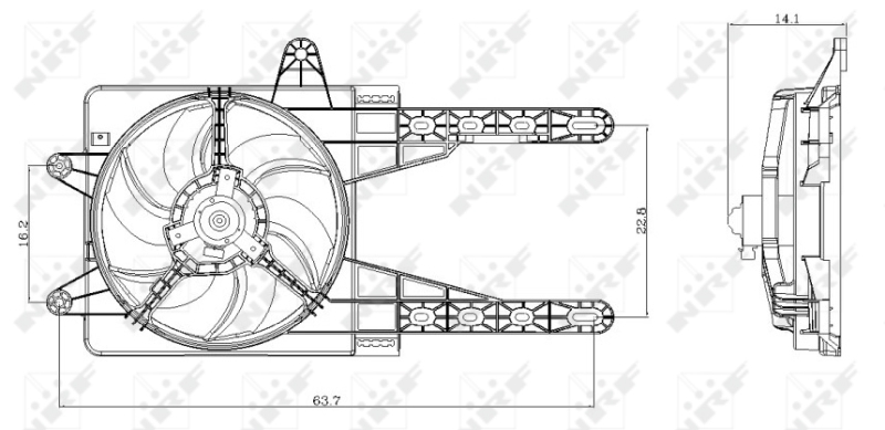 Ventilator radiator carcasa FIAT PUNTO LANCIA Y 1.1-1.6 09.93-09.03 12V 150W 295mm 7 palete NRF