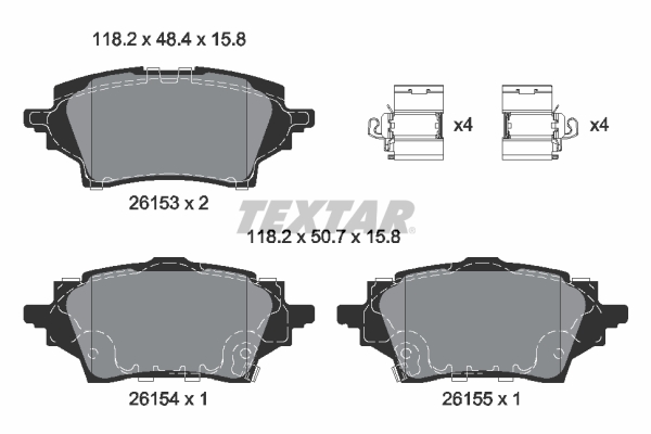 Set placute frana disc Spate TEXTAR SUZUKI SWACE TOYOTA C-HR COROLLA YARIS 1.2-2.0H 10.16 MAZDA 48.4mm 118.2mm 15.8mm