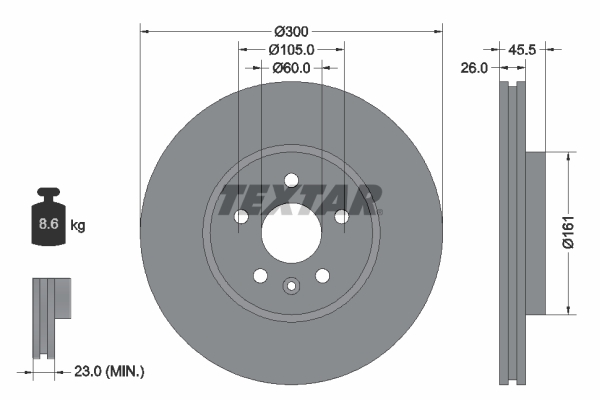 Disc frana Fata Dreapta/Stanga TEXTAR BUICK ENCORE CHEVROLET TRAX OPEL MOKKA/MOKKA X 1.4-1.8 06.12-