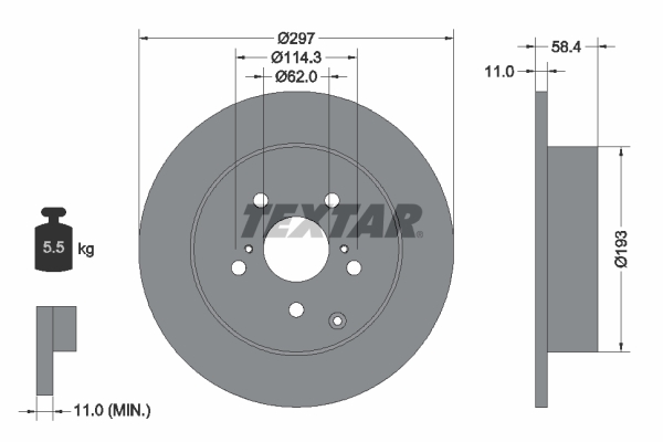 Disc Frana Spate Dreapta/Stanga TEXTAR Toyota Verso 1.6-2.2D 04.09-08.18 297mm 5 Gauri 11mm Grosime 62mm Centrare