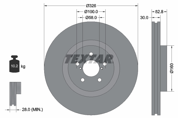 Disc Frana Fata Dreapta/Stanga Subaru Impreza 2.0/2.5 12.00-03.07 326mm 52.8mm 30mm 5 Gauri Ventilat Intern TEXTAR