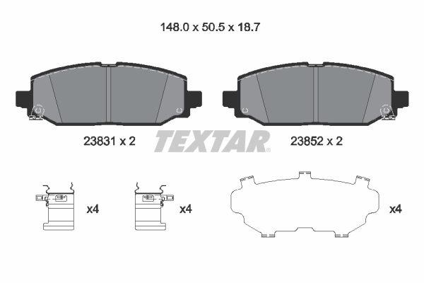 Set Placute Frana Spate TEXTAR Jeep Wrangler IV 2.0-3.6 11.17- Inaltime 50.6mm Latime 149.0mm Grosime 18.7mm Senzor Uzura Da