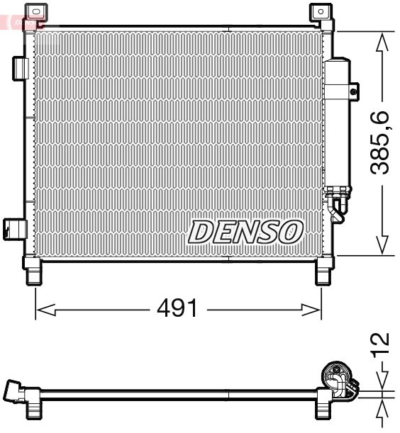 Condensator climatizare DENSO cu uscator NISSAN NOTE 1.2 06.13- Inaltime 385.7mm Latime 491.0mm Grosime 12.0mm R 134a