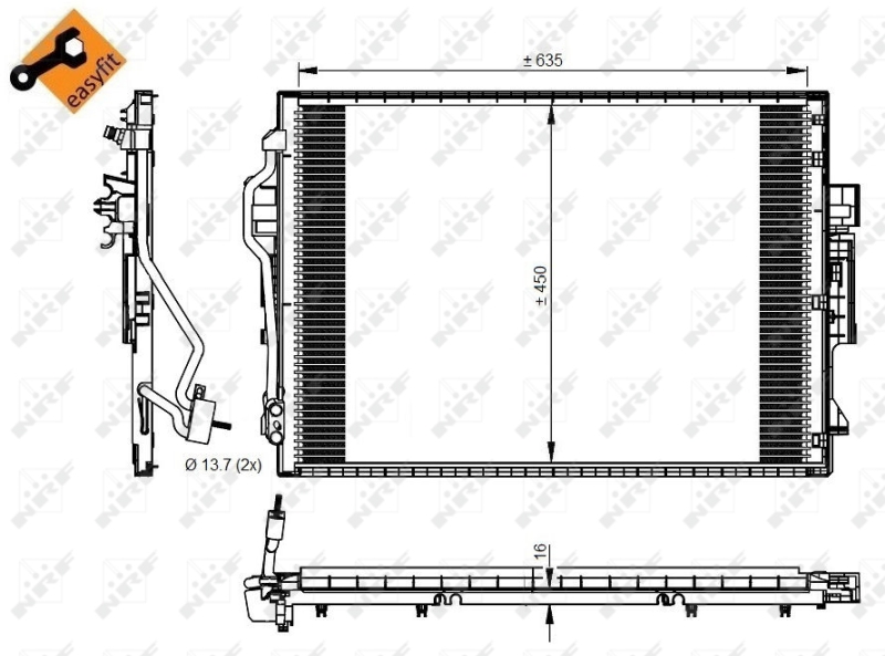 Condensator climatizare aluminiu NRF Mercedes S C216 W221 2.2D-6.2 10.05-12.13 450x635x16mm 13.8mm admisie/evacuare