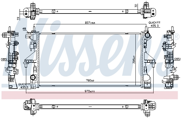 Radiator motor NISSENS aluminiu plastic FIAT DUCATO 2.3D Inaltime 780mm Latime 395mm Grosime 32mm Răcitor apă Sistem răcire