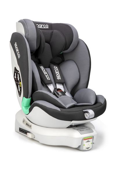 Scaun copil rotativ ECE R129 I-SIZE 9-25 kg Negru/Gri ISOFIX cu suport stabilizator SPARCO