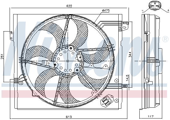 Ventilator radiator cu carcasa 475mm 12V 216W 7 palete NISSENS Nissan Qashqai II Renault Kadjar 1.2-1.6D 11.13-