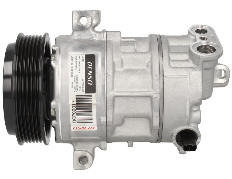 Compresor climatizare DENSO 5SL12C Fiat R134a 12V Ø110mm 6 caneluri 220mm lungime 140mm înălțime 90ml capacitate PAG 46