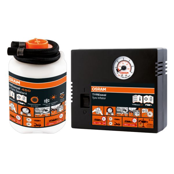 Kit etansare pneuri OSRAM 0.45L, compresor inclus, compatibil TPMS, inaltime 89mm, latime 228mm, lungime 157mm