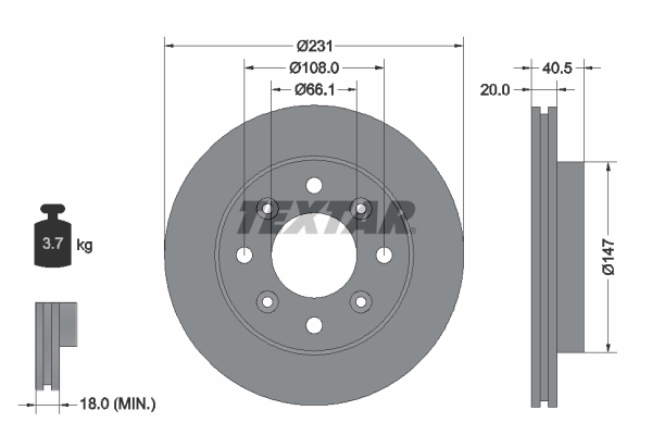 Disc Frana TEXTAR Fata Dreapta/Stanga Ventilat Intern 231mm x 20mm Rover CITYROVER TATA INDICA INDIGO 1.4/1.4D/2.0D