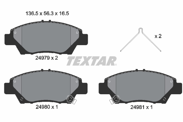 Set placute frana Fata Honda CR-Z Insight Jazz II-V 1.2-1.5H Inaltime 56.3mm Latime 136.5mm Grosime 16.5mm TEXTAR