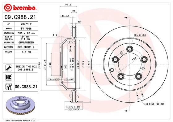 Disc Frana Spate Dreapta/Stanga BREMBO Ventilat Intern 330mm 5 Gauri Porsche Cayenne 2.9/3.0/4.0 05.17-