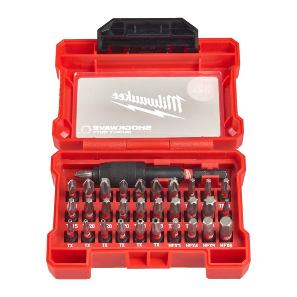 Set Scule MILWAUKEE Air Impact Bits Kit 32 Pcs HEX 3-6mm Pozidriv PZ1-PZ3 Philips PH1-PH3 Socket TORX/E-TORX T10-T40 1/4 Inch