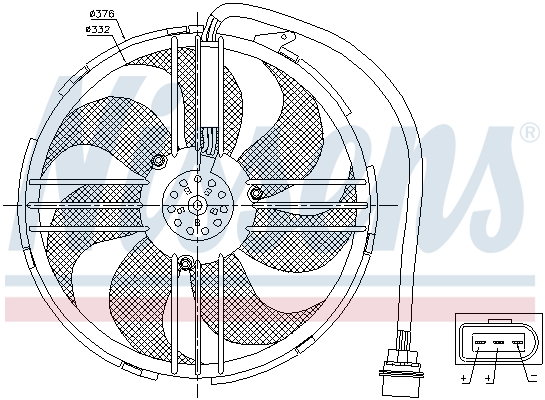 Ventilator radiator NISSENS 332mm 12V 310W SEAT AROSA VW LUPO POLO 1.4D/1.6 99-05 7 palete 3 conexiuni