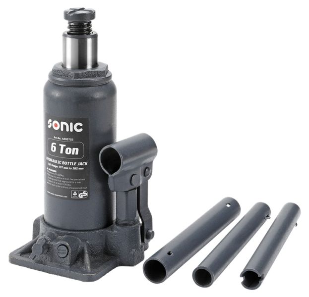 Cric de sticla SONIC, capacitate ridicare 6000kg, inaltime minima 197mm, inaltime maxima 382mm, 1 piston, negru