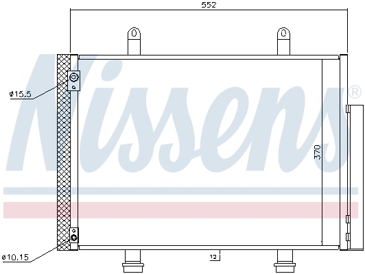 Condensator climatizare aluminiu cu uscător NISSENS Suzuki Swift IV 1.2/1.3D/1.6 10.10- 370mm înălțime 552mm lățime 12mm grosime