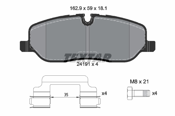 Set placute frana disc fata TEXTAR LAND ROVER DISCOVERY III IV RANGE ROVER SPORT I 2.7D-4.4 03.02-12.18 162.9x58.7x18.1 mm