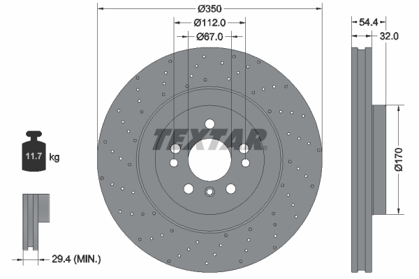 Disc frana TEXTAR Fata Dreapta/Stanga Mercedes GL GLE GLS M 2.2D-3.5 06.11-10.19 350mm 32mm 5 gauri