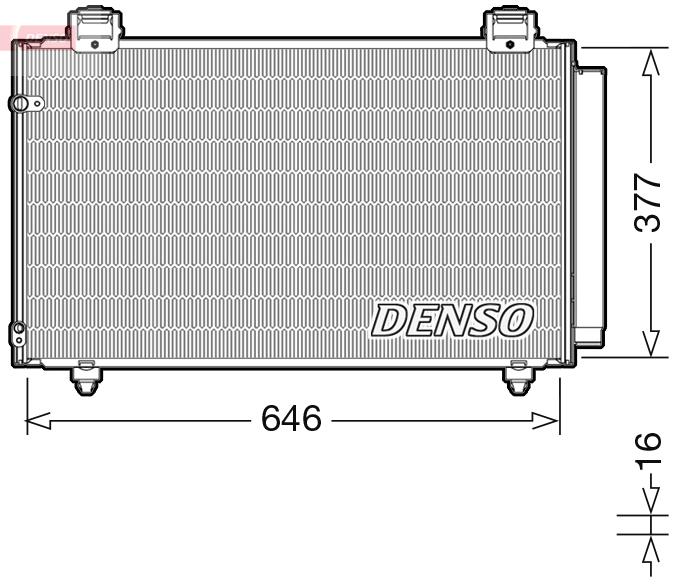 Condensator A/C cu uscator DENSO Toyota Corolla 1.4D/1.8/2.0D 04.04-10.07 Înălțime 377mm Lățime 646mm Grosime 16mm R134a