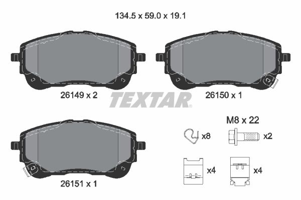 Set placute frana Fata TEXTAR Suzuki Swace Toyota Corolla 1.2-1.8H 10.18- Inaltime 59.0mm Latime 134.5mm Grosime 19.1mm