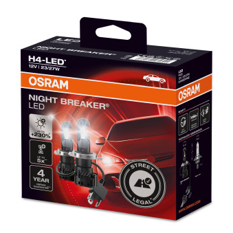 Bec far faza lunga OSRAM LED H4 12V 27/23W P43T alb 6000K Set 2pcs LEDriving Night Breaker LED