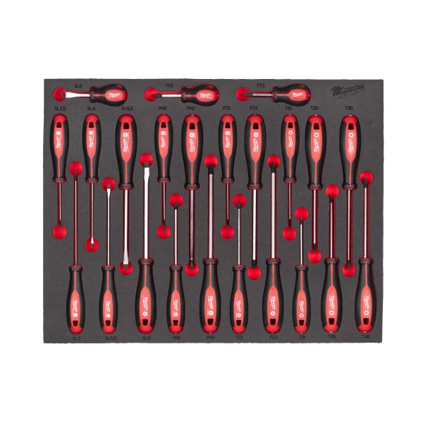 Unelte inserturi carucioare MILWAUKEE Toolkit 23 pcs Phillips Pozidriv slotted TORX screwdriver 23 piese spuma SFS