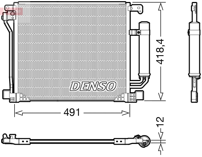 Condensator climatizare DENSO cu uscator R 134a NISSAN JUKE PULSAR 1.2/1.5D/1.6 02.13- Inaltime 418.4mm Latime 491.0mm Grosime 12.0mm