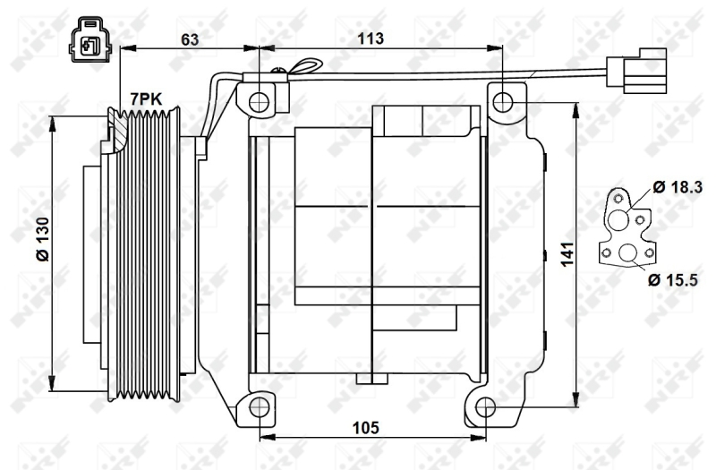 Compresor climatizare NRF Honda Accord VII 2.0 02.03-05.08 10S17C R134a 12V 130mm 7 caneluri PAG 46 190ml