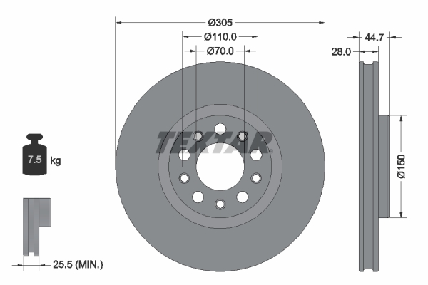 Disc Frana TEXTAR Fata Dreapta/Stanga ALFA ROMEO GIULIA 2.0/2.2D 305mm 5 Gauri Ventilat Intern 10.15-