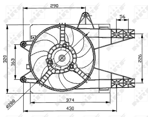 Ventilator radiator cu carcasa FIAT PUNTO LANCIA Y 1.1/1.2 09.93-09.03 290mm 12V 100W 7 palete NRF