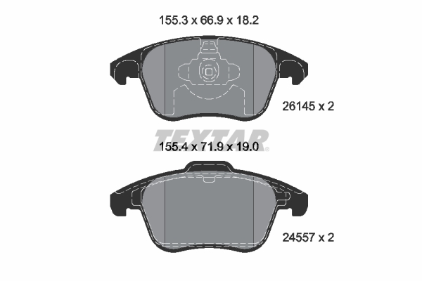 Set placute frana Fata Peugeot 2008 II, 208 II 1.2-Electric 06.19- TEXTAR 155.3mm Latime 18.2mm Grosime 66.9mm Inaltime