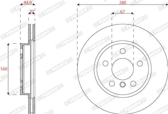 Set discuri frana ventilate 280mm 5 gauri Fata Dreapta/Stanga BMW I3 (I01) 0.65H/0.6H/Electric 08.13- FERODO