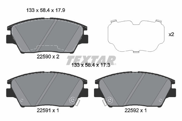 Set placute frana Fata SSANGYONG TIVOLI XLV 1.2-1.6LPG 03.15- TEXTAR Inaltime 58.4mm Latime 133.0mm Grosime 17.9mm Senzor uzura Da