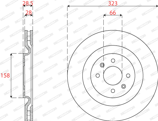 Set discuri frana ventilate 2 buc Fata Dreapta/Stanga 323 mm 4 gauri Citroen DS DS3 Peugeot 208 I 1.2/1.6/1.6D 11.09-12.19