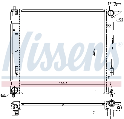 Radiator motor NISSENS aluminiu plastic 468mm inaltime 485mm latime 16mm grosime Hyundai IX35 Kia Sportage III 1.7D/2.0D Manual