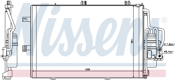 Condensator climatizare Nissens aluminiu OPEL CORSA C 1.8 1796 Inaltime 381mm Latime 588mm Grosime 16mm cu uscator R134a