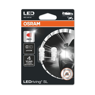 Bec LED OSRAM W5W 12V 0,6W W2,1X9,5D LEDriving SL roșu ambalaj blister 2buc DS 3, DS 4, DS 5, Mercedes A, AMG GT, B Sports Tourer