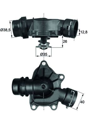 Termostat sistem racire 88°C carcasa MAHLE BMW 5 E39 7 E38 3.0D 08.98-09.00 Diametru int 35mm ext 38.5mm Inaltime 26mm