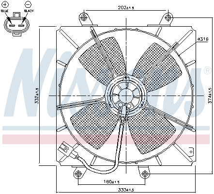 Ventilator radiator cu carcasa 316 mm 12 V 89 W 4 palete TOYOTA CARINA E VI 1.6/1.8/2.0 04.92-09.97 NISSENS