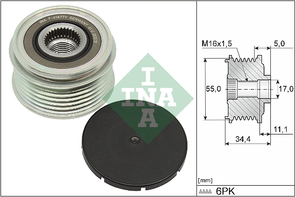 Sistem roata libera generator INA Rulita alternator Mercedes A V177 W177 B W247 CLA C118 X118 1.5D 03.18- 6 striatii 6 nervuri