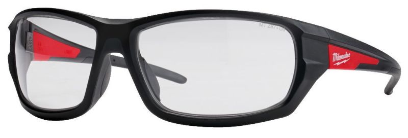 Ochelari protectie MILWAUKEE, lentila transparenta, standarde EN 166, EN 170, EN 172, culoare negru/rosu