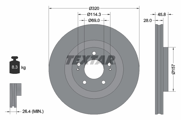 Disc Frana Fata TEXTAR Ventilat Interior 320mm 5 Gauri Dreapta/Stanga KIA CADENZA I MITSUBISHI ECLIPSE OUTLANDER III