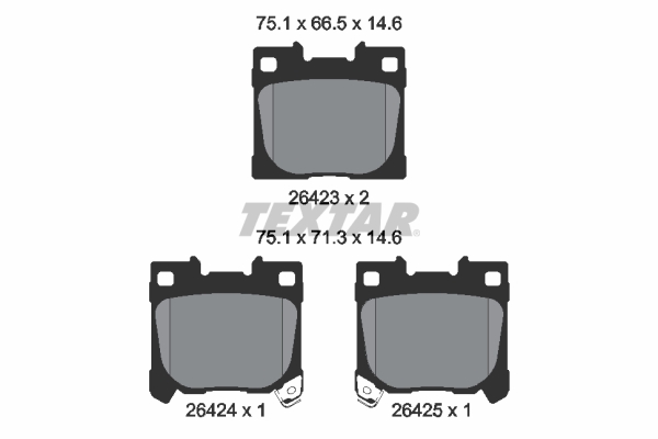 Set placute frana spate TEXTAR Toyota Yaris 1.6 02.20- inaltime 66.5mm latime 75.1mm grosime 14.6mm senzor uzura da