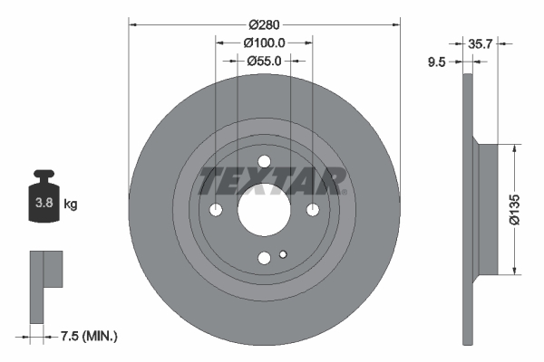 Disc frana TEXTAR Spate Dreapta/Stanga 280mm Abarth 124 Spider Fiat 124 Spider Mazda MX-5 IV RF Targa 1.4/2.0