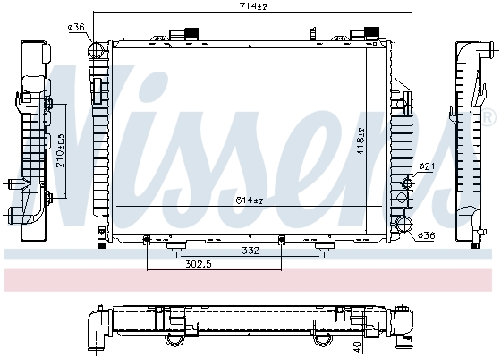 Radiator racire motor NISSENS MERCEDES C W202 S202 2.2D Inaltime 614mm Latime 418mm Grosime 40mm Aluminiu Plastic